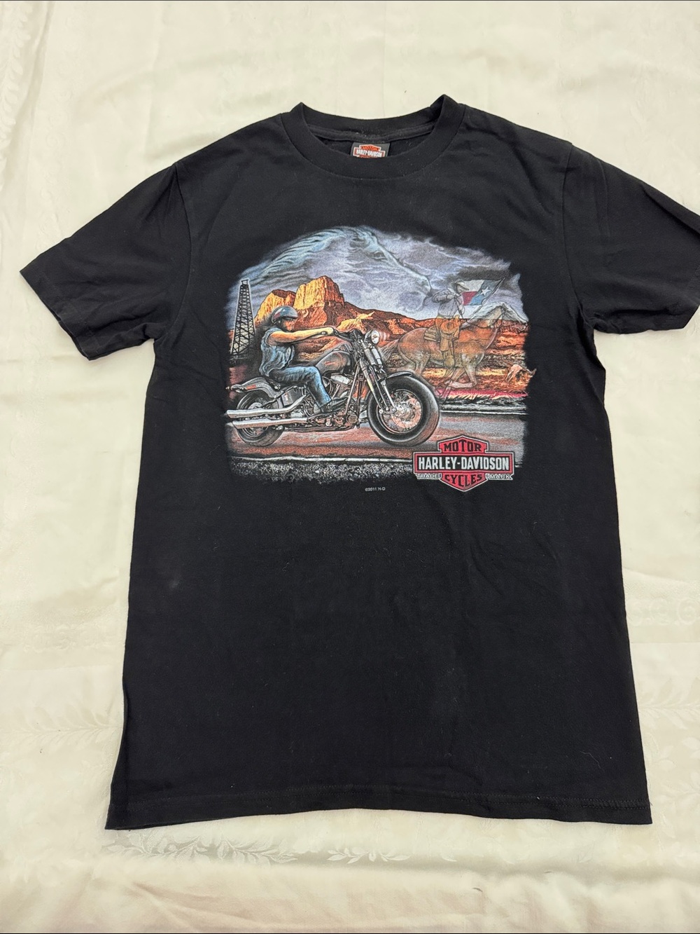 Harley-Davidson 2011 Victoria, TX Black 100% cotton TX Desert Motorcycle Graphic